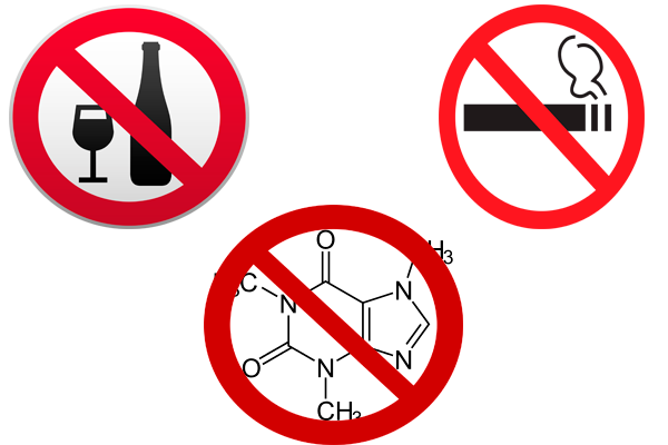 Запрет на употребление алкоголя, кофеина и курение сигарет для достижения нормальной концентрации Пролактина